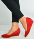 Red Suede Back Zip Court Pumps Wedges