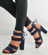Dark Blue Denim Block Heel Sandals