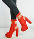 Red Suede Ankle Strap Block Heel Platforms