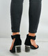 Black Velvet Ankle Strap Block Stylish Heel Sandals