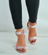 Pink Velvet Ankle Strap Block Stylish Heel Sandals