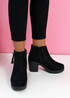 Irene Black Suede Side Zip Ankle Boots