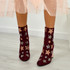 Rose Wine Red Sparkle Stars Block Heel Ankle Boots