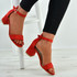 Selena Red Mid Heel Sandals