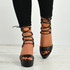 Braylee Black Lace Up Wedge Platform Sandals