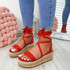 womens red ankle wrap espadrille sandals size uk 3 4 5 6 7 8