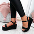Gona Black Ankle Strap Flatform Sandals