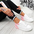 womens white pink lace-up platform trainers sneakers size uk 3 4 5 6 7 8