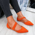 Orange front strap pointed toe ballerinas womens size uk 3 4 5 6 7 8