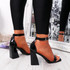 womens black color peep toe asymmetrical block heels size uk 3 4 5 6 7 8