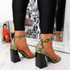 womens green color snake animal pattern peep toe block heels size uk 3 4 5 6 7 8