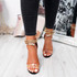 womens black color peep toe snake ankle strap block heels size uk 3 4 5 6 7 8