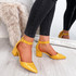 womens yellow color pointed toe croc animal pattern ankle strap block heels size uk 3 4 5 6 7 8