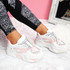 womens white pink lace-up chunky trainers sneakers size uk 3 4 5 6 7 8