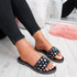 womens black colorful rhinestones studs slip on flat shiny sandals size uk 3 4 5 6 7 8