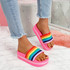 womens ladies slip on rainbow sliders party flat sandals casual shoes size uk 3 4 5 6 7 8