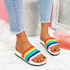 womens ladies slip on rainbow sliders party flat sandals casual shoes size uk 3 4 5 6 7 8