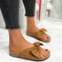 Lela Camel Bow Flat Sandals