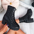 Miffa Black Lace Up Block Heel Ankle Boots