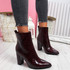 Gory Wine Croc High Block Heel Ankle Boots