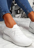 Jumma White Knit Low Heel Sneakers