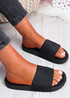 Soha Black Flat Sandals Sliders