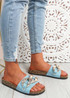 Serena Blue Front Buckle Flat Sandals