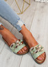 Serena Green Front Buckle Flat Sandals