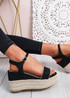 Lavy Black Suede Wedge Platform Sandals
