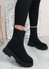 Tiana Black Knit Sock Ankle Boots