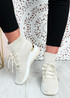Shayna Beige Wedge Sock Sneakers