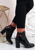 Priscilla Black Patent Block Heel Ankle Boots