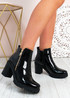 Makaila Black Patent Block Heel Ankle Boots