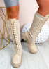 Sybil Beige Quilted Mid Calf Boots