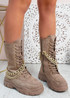 Paola Khaki Mid Calf Chain Boots