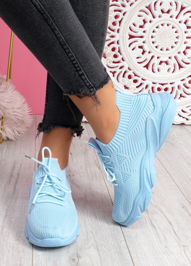 Valle Light Blue Lace Up Knit Trainers
