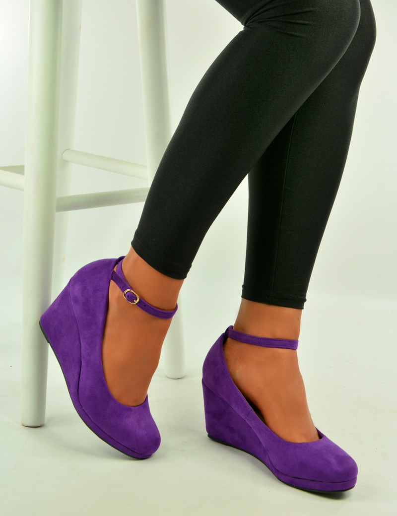 Lorene Purple Suede Wedge Pumps Sandals