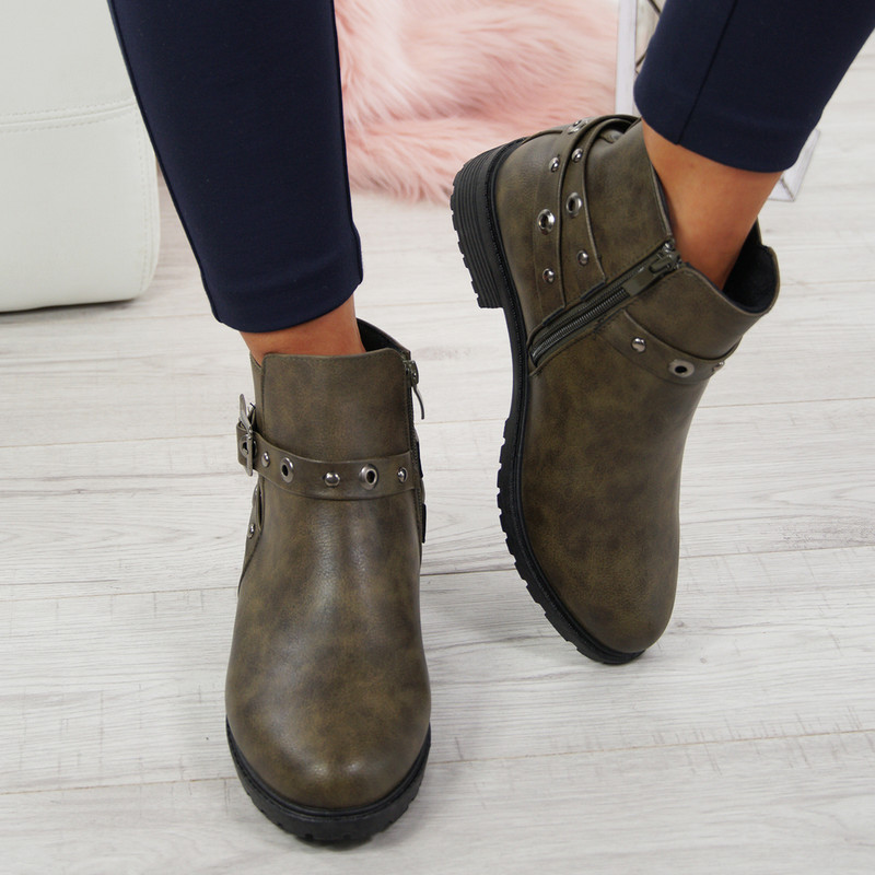 Meredith Army Green Ankle Boots