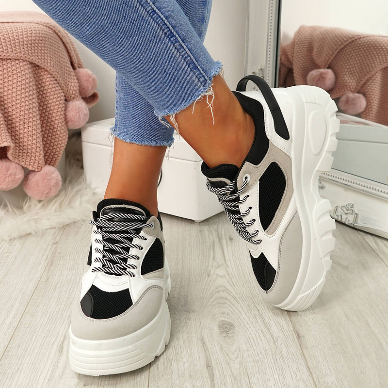 Ira Black Lace Up Chunky Sneakers