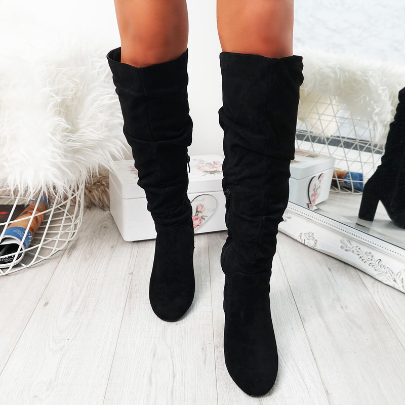 Elma Black Knee High Otk Boots - Tracked Delivery