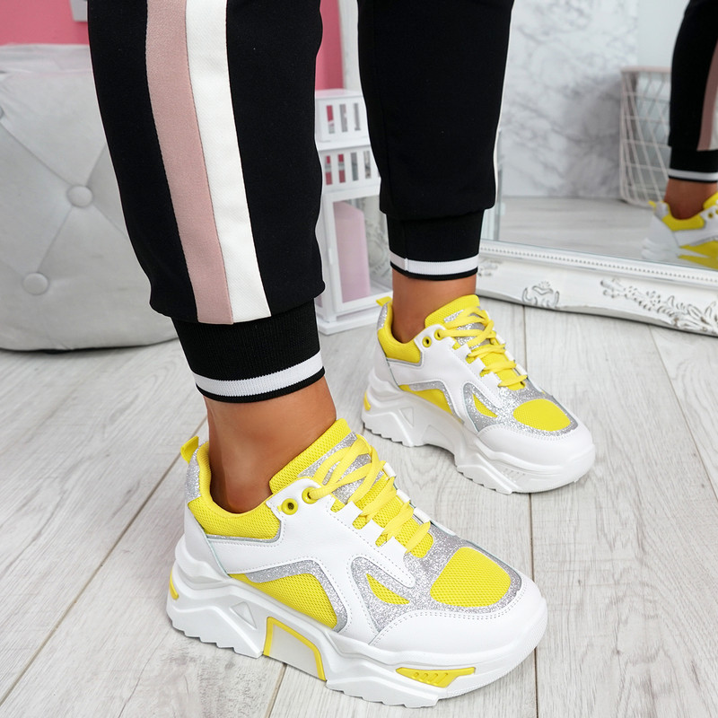 Nezze Yellow Glitter Chunky Sneakers