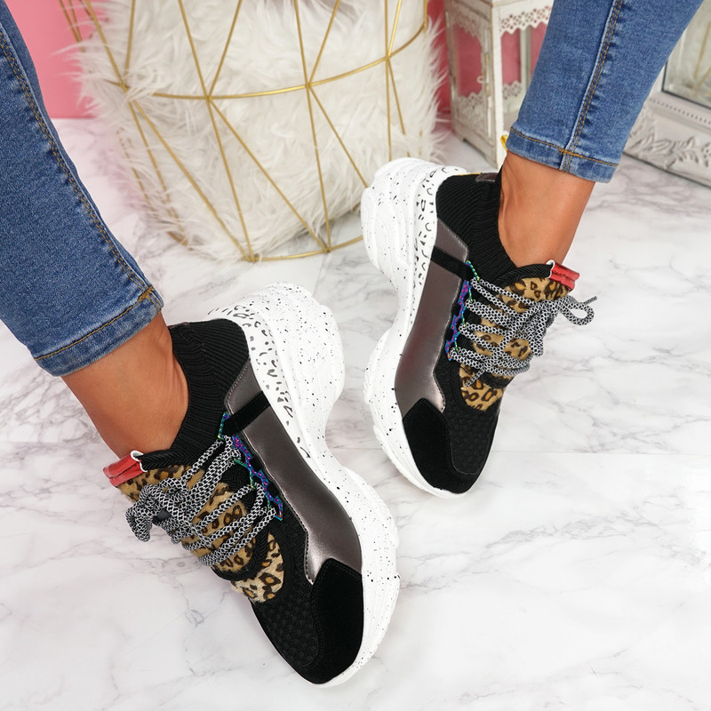 Lerry Black Lace Up Chunky Sneakers