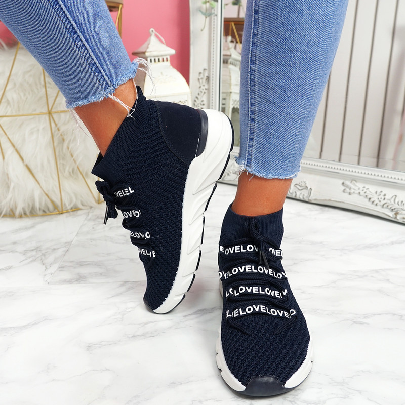 Rogy Navy Lace Up Sock Sneakers