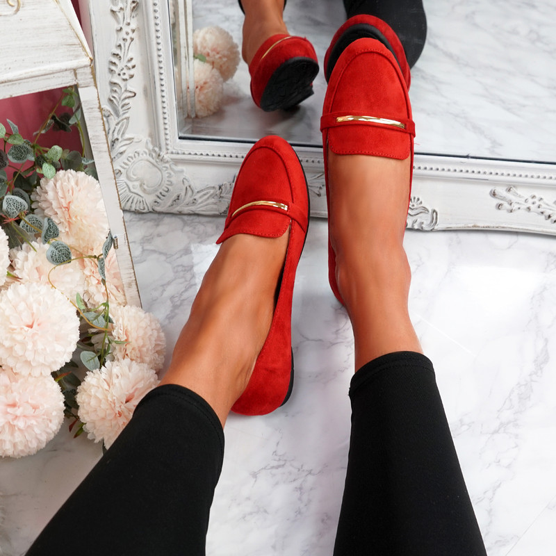 Lessy Red Buckle Flat Ballerinas