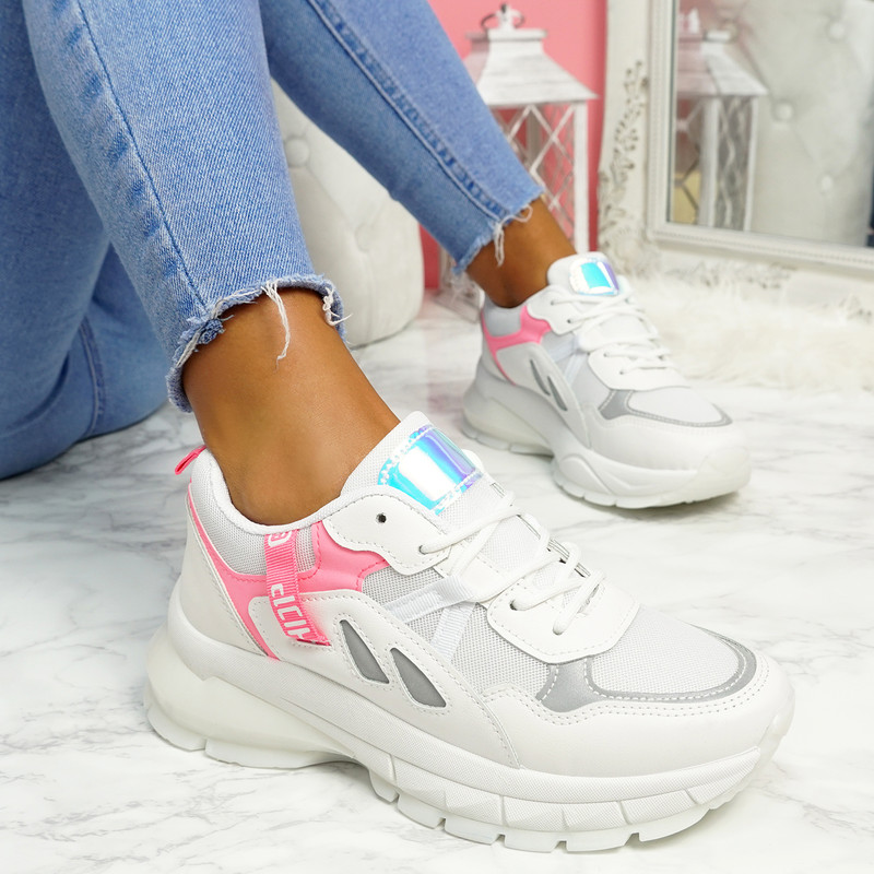 Nuppy White Rose Red Chunky Sneakers