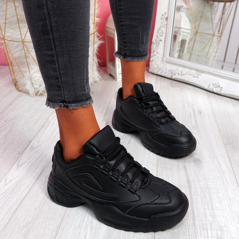 Nizzo Black Lace Up Chunky Trainers