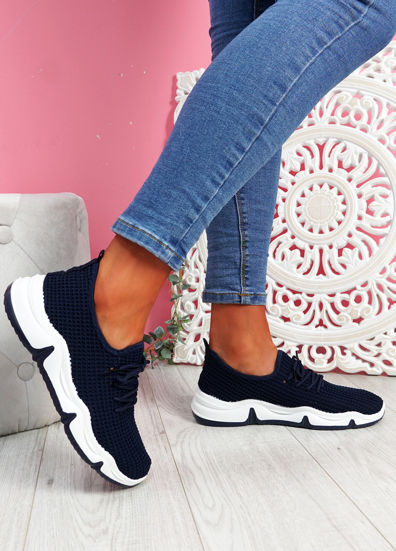 Isso Navy Knit Running Trainers