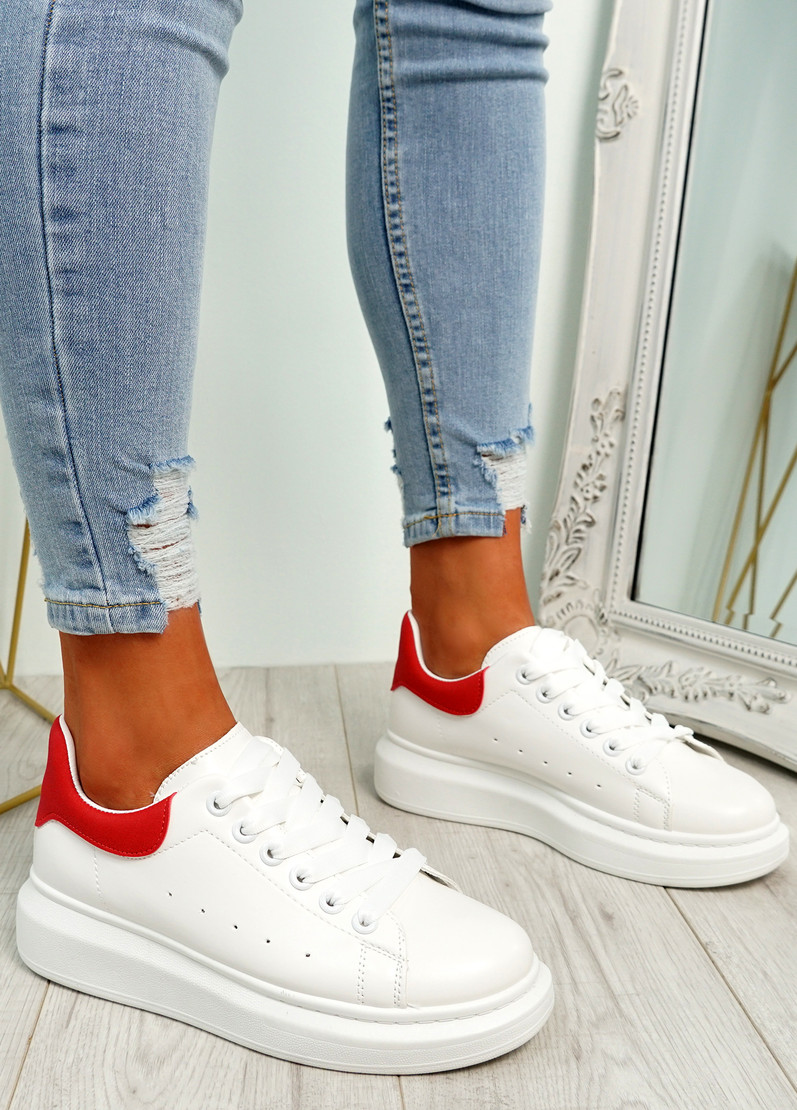 Zamme White Red Platform Trainers
