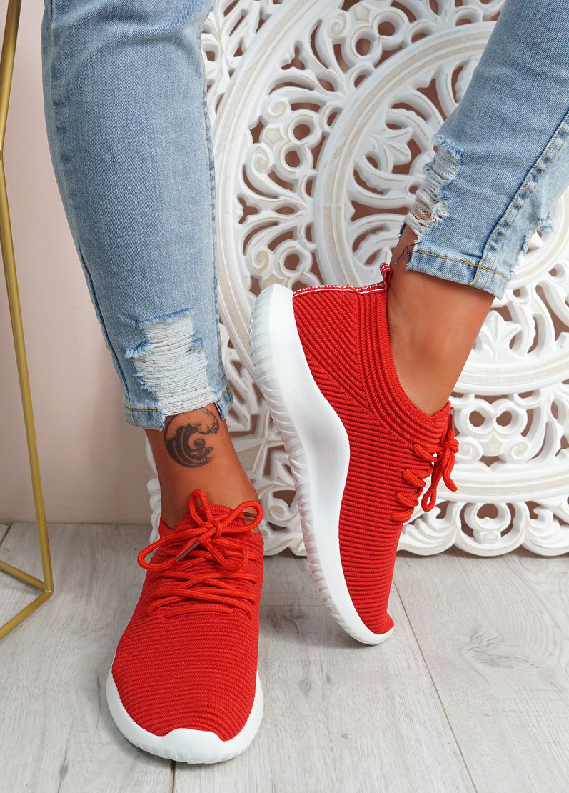 Ossy Red Knit Sport Trainers