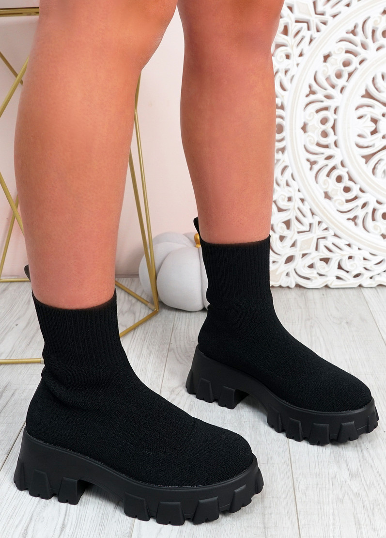 Erin Black Knit Sock Ankle Boots